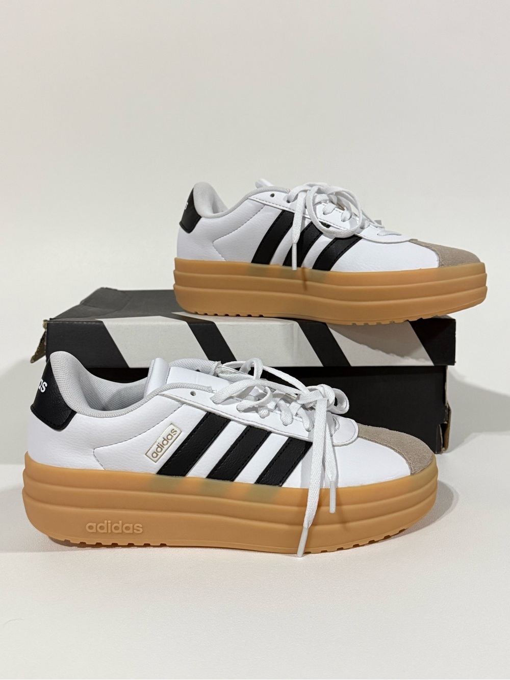 NEW adidas VL COURT BOLD Platform Black White Ivory Gum Sole Juniors BIG KID 6
